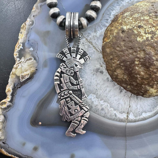 Richard Singer Native American Sterling Silver Overlay Kokopelli Dancer Unisex Pendant
