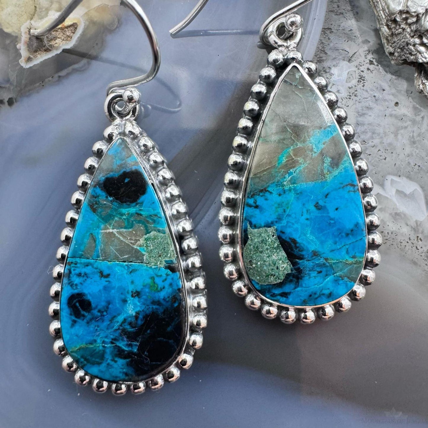 Sterling Silver Southwestern Style Teardrop Shattuckite Dangle Earrings For Women