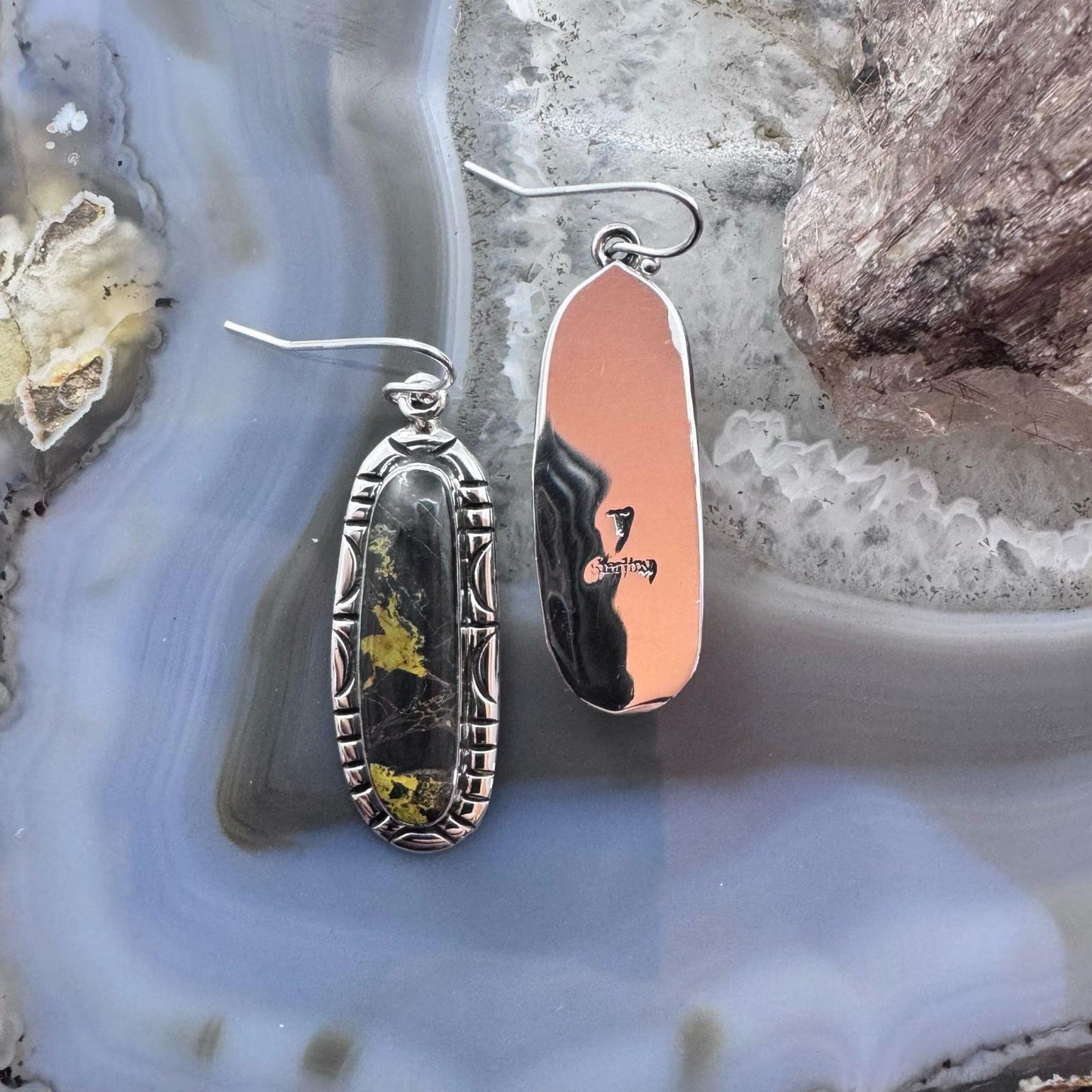 Native American Sterling Silver Blackjack Dangle Earrings For Women