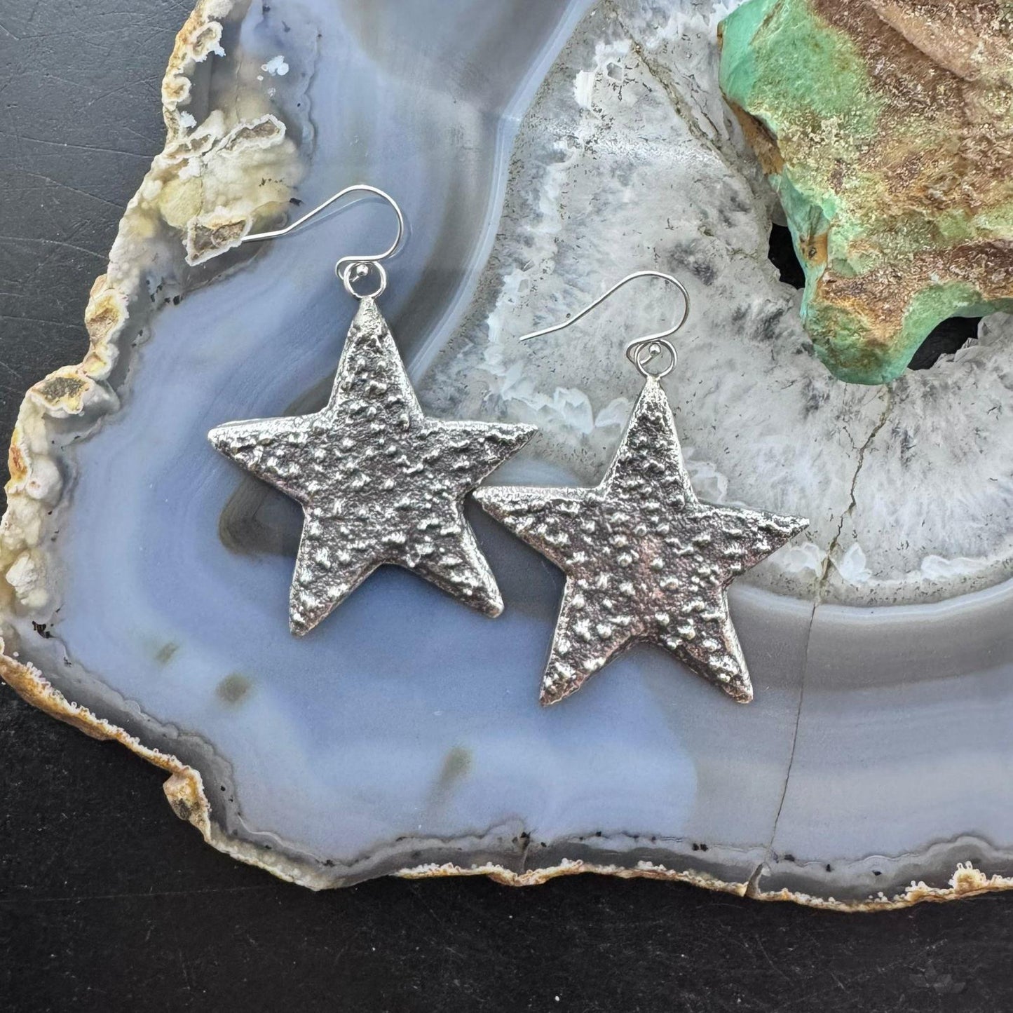 Cheyenne Custer Sterling Silver Tufa Cast Stars Dangle Earrings For Women