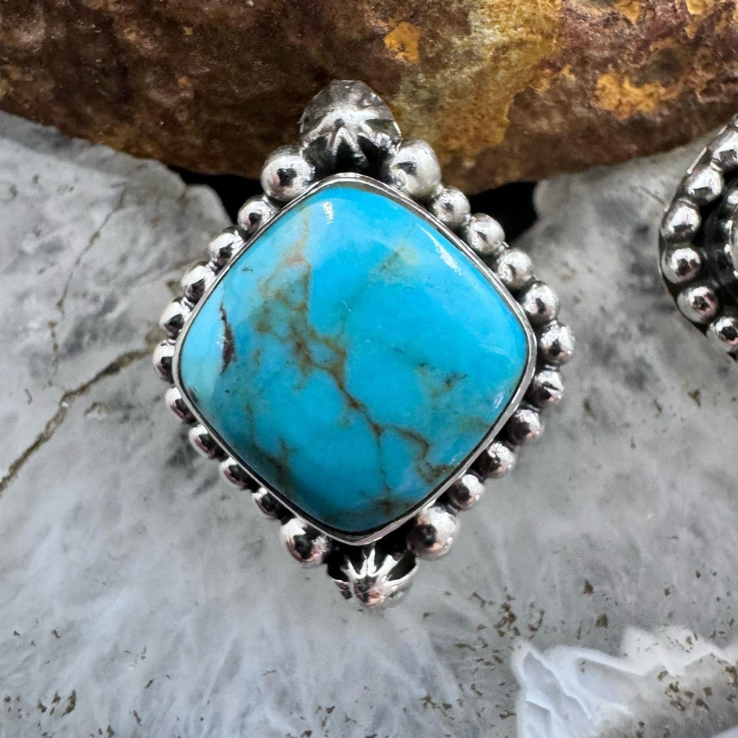 Sterling Silver Southwestern Style Square Turquoise Stud Earrings For Women