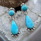 Sterling Silver Southwestern Style Round & Teardrop Turquoise Dangle Earrings For Women