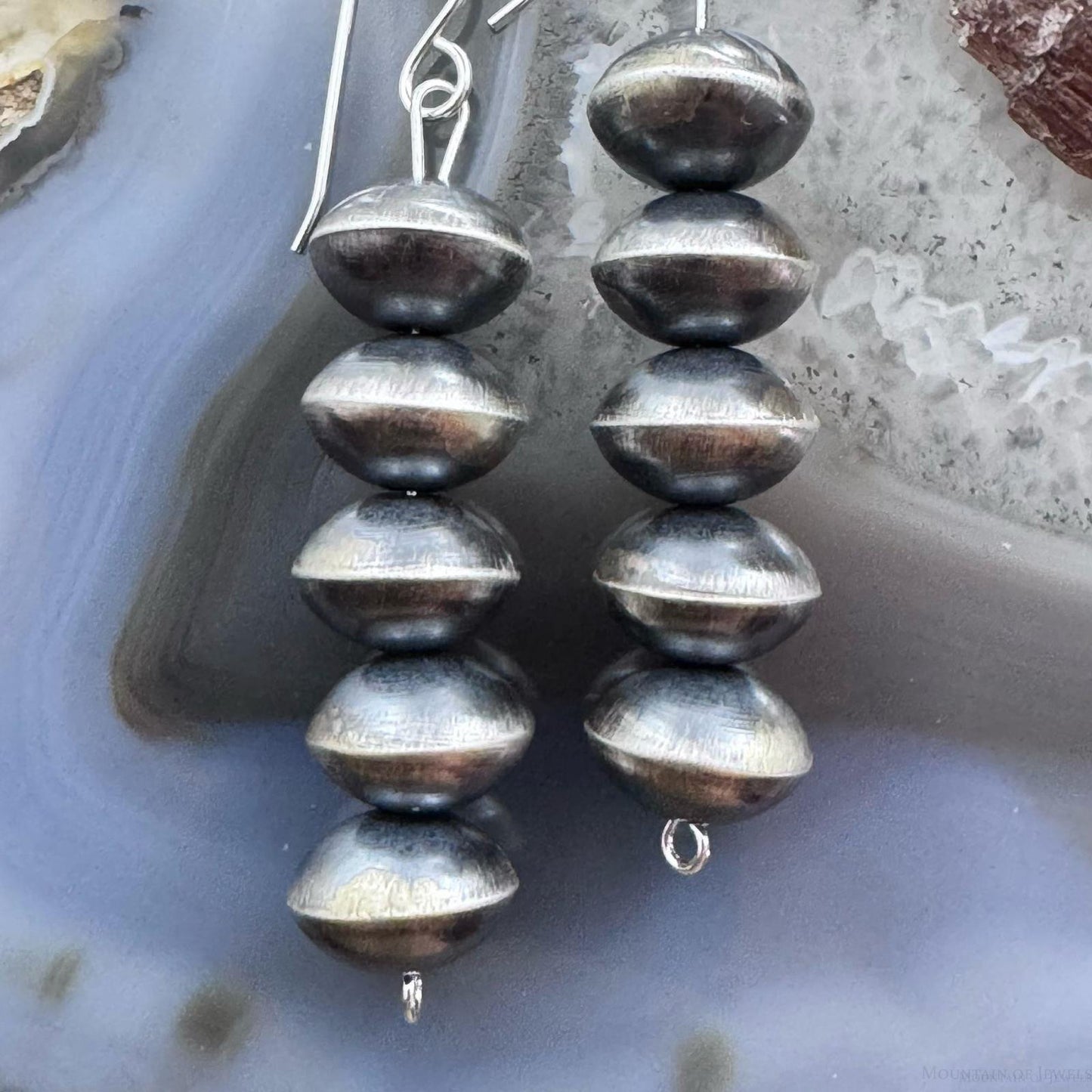 Native American Sterling Silver Navajo Pearl Saucer Beads 10mm Dangle Earrings For Women