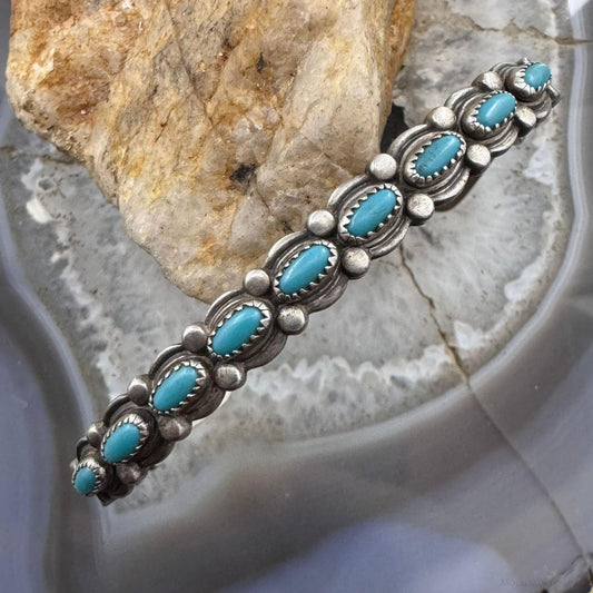 Vintage Native American Sterling Silver Turquoise Row Bracelet For Women