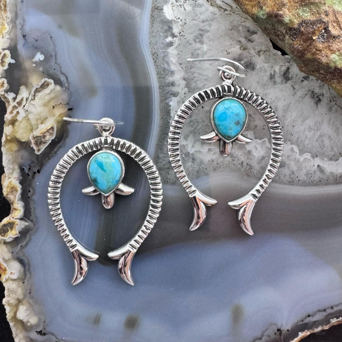 Sterling Silver Southwestern Style Turquoise Naja Dangle Earrings For Women