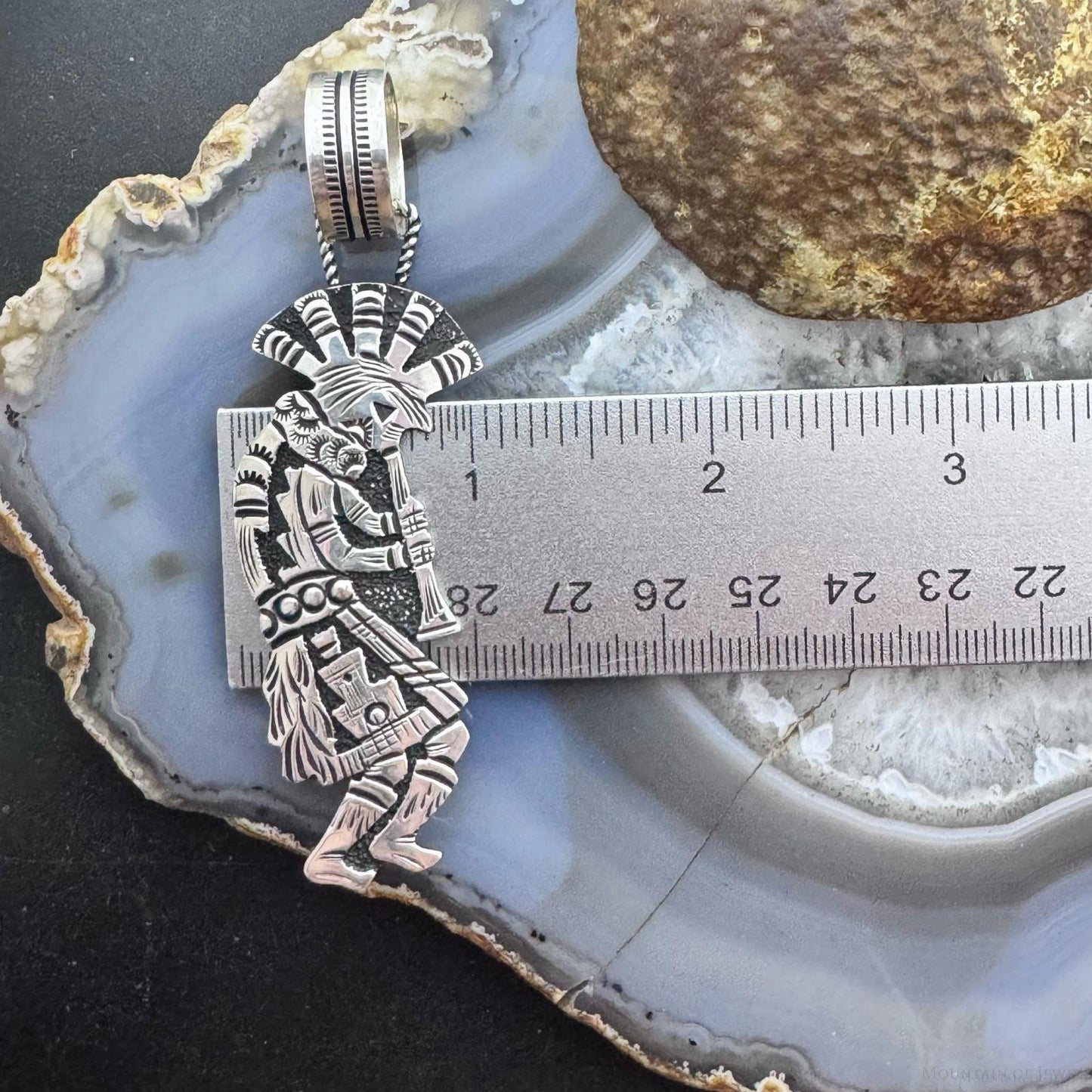 Richard Singer Native American Sterling Silver Overlay Kokopelli Dancer Unisex Pendant
