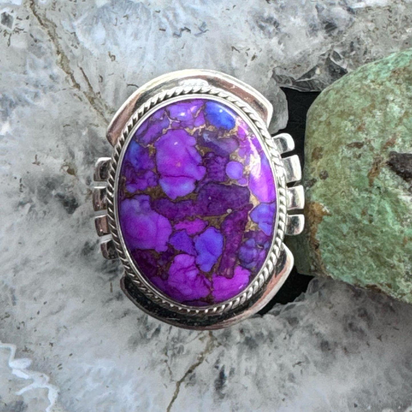 Sterling Silver  Southwestern Style Oval Purple Copper Turquoise Ring Size 8.75 For Women