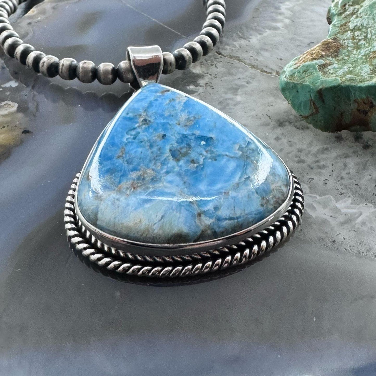 Sterling Silver Southwestern Style Apatite Decorated Pendant For Women