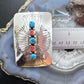 Joann Begay Native American Sterling Silver Turquoise & Coral Stamped Belt Buckle For Men