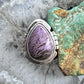 Sterling Silver Southwestern Style Teardrop Purpurite Decorated Ring Size 7.5 For Women