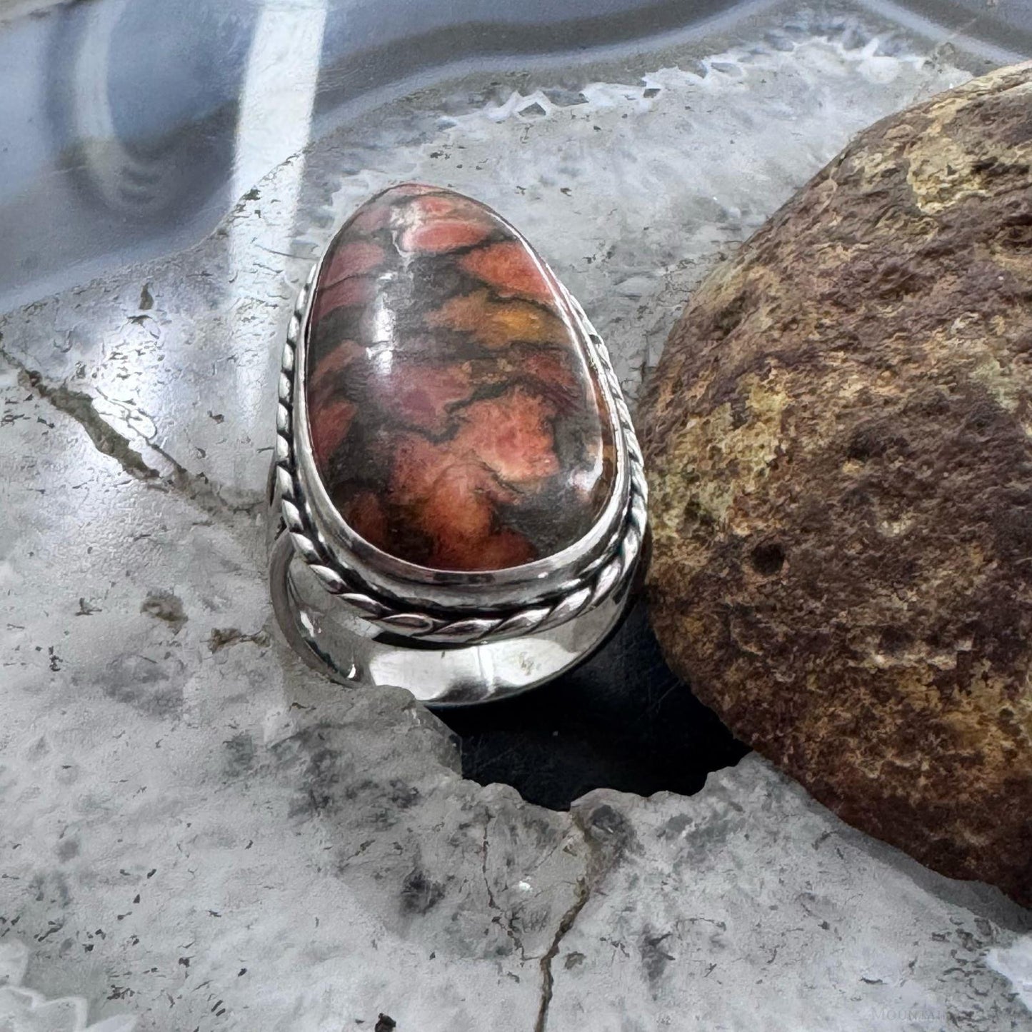 Sterling Silver Southwestern Style Oval Orange Copper Turquoise Ring Size 8.5 For Women