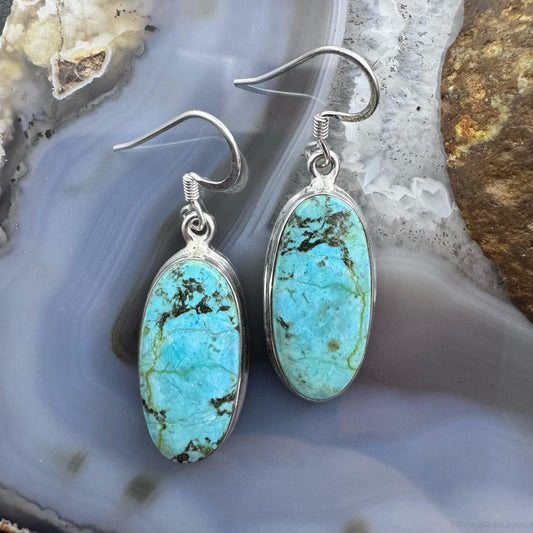 Sterling Silver Southwestern Style Oval Turquoise Dangle Earrings For Women