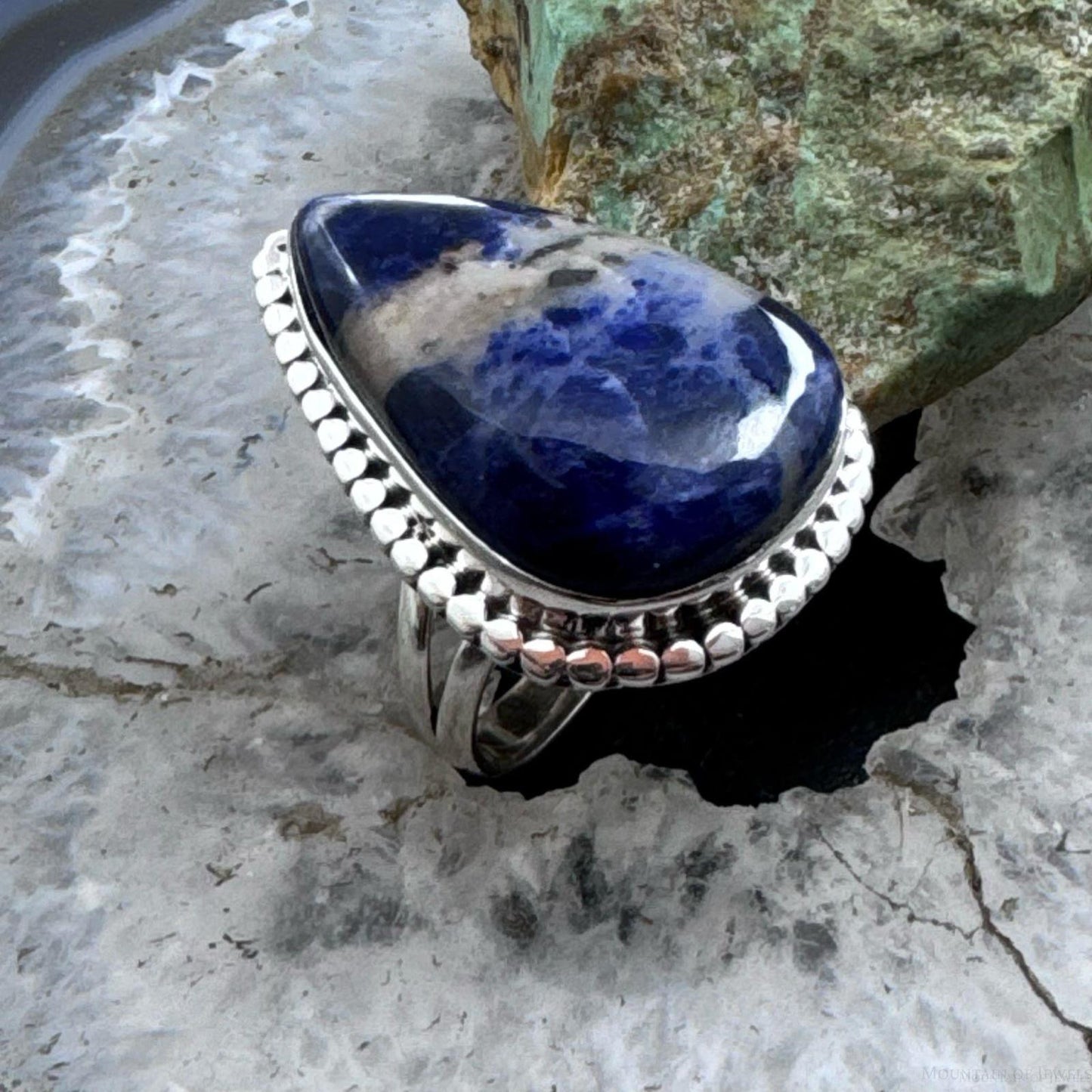 Sterling Silver Southwestern Style Teardrop Sodalite Ring Size 7.75 For Women