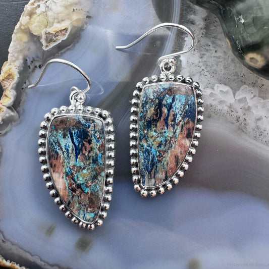 Sterling Silver Southwestern Style Triangle Shattuckite Dangle Earrings For Women #1