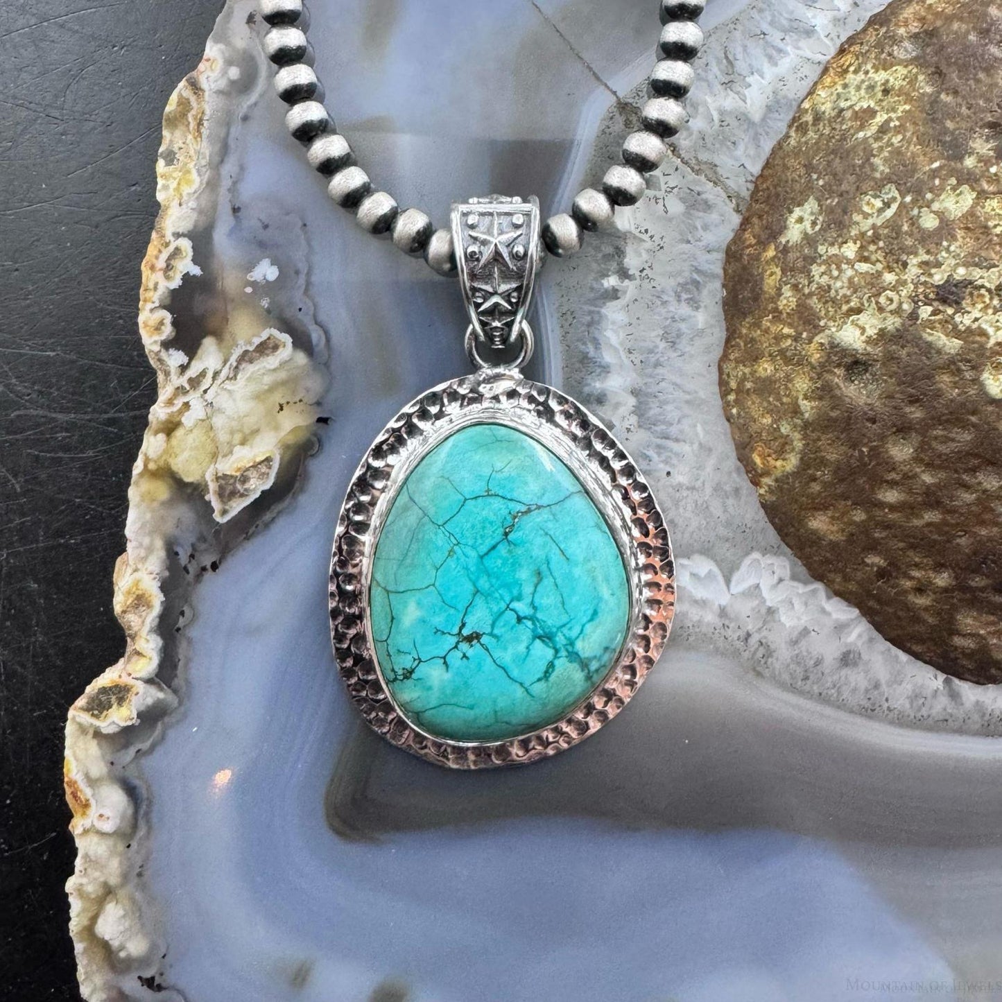 Sterling Silver Southwestern Style Natural Tibetan Turquoise Pendant For Women