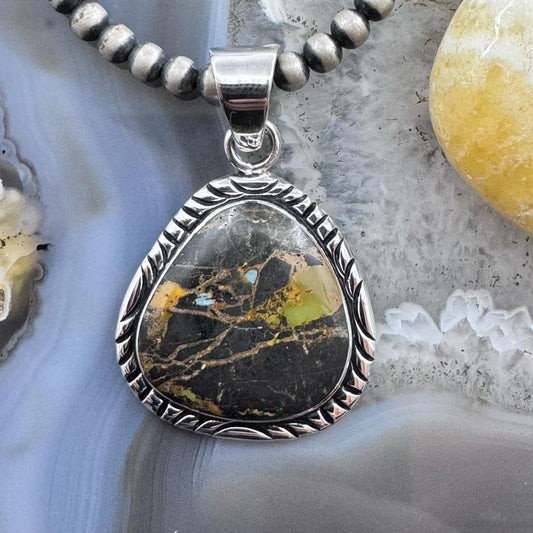Native American Sterling Silver Blackjack Decorated Pendant For Women #1