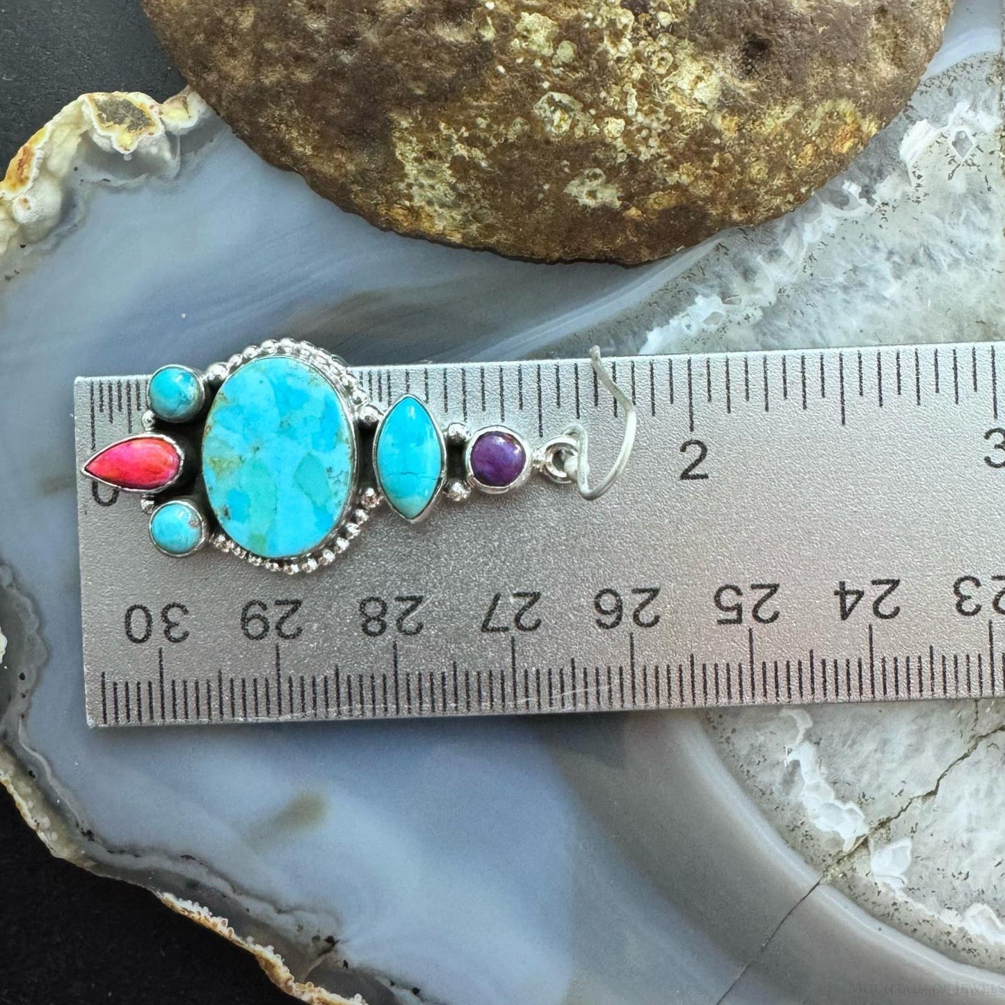 Sterling Silver Southwestern Style Turquoise, Pink & Purple Dahlia Dangle Earrings For Women