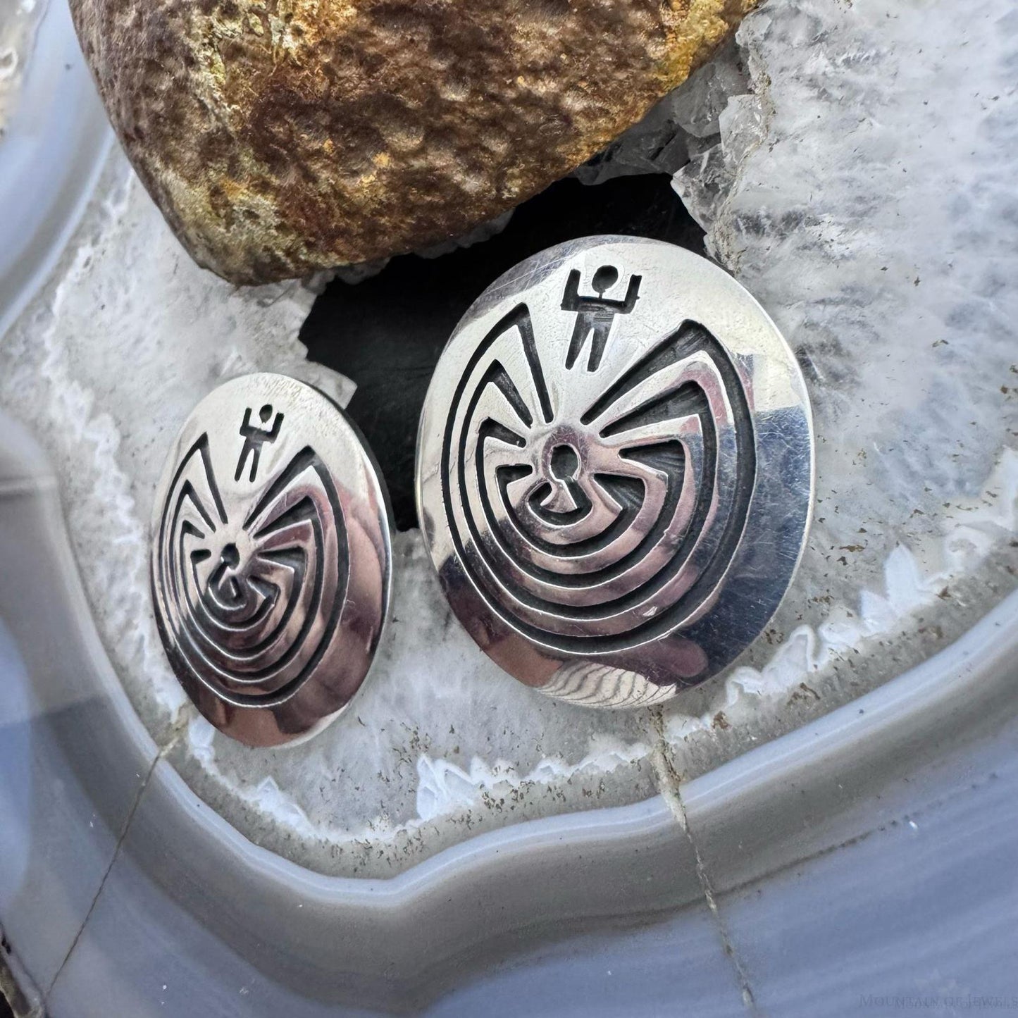 Clement Honie Vintage Native American Sterling Silver Man in the Maze Stud Earrings