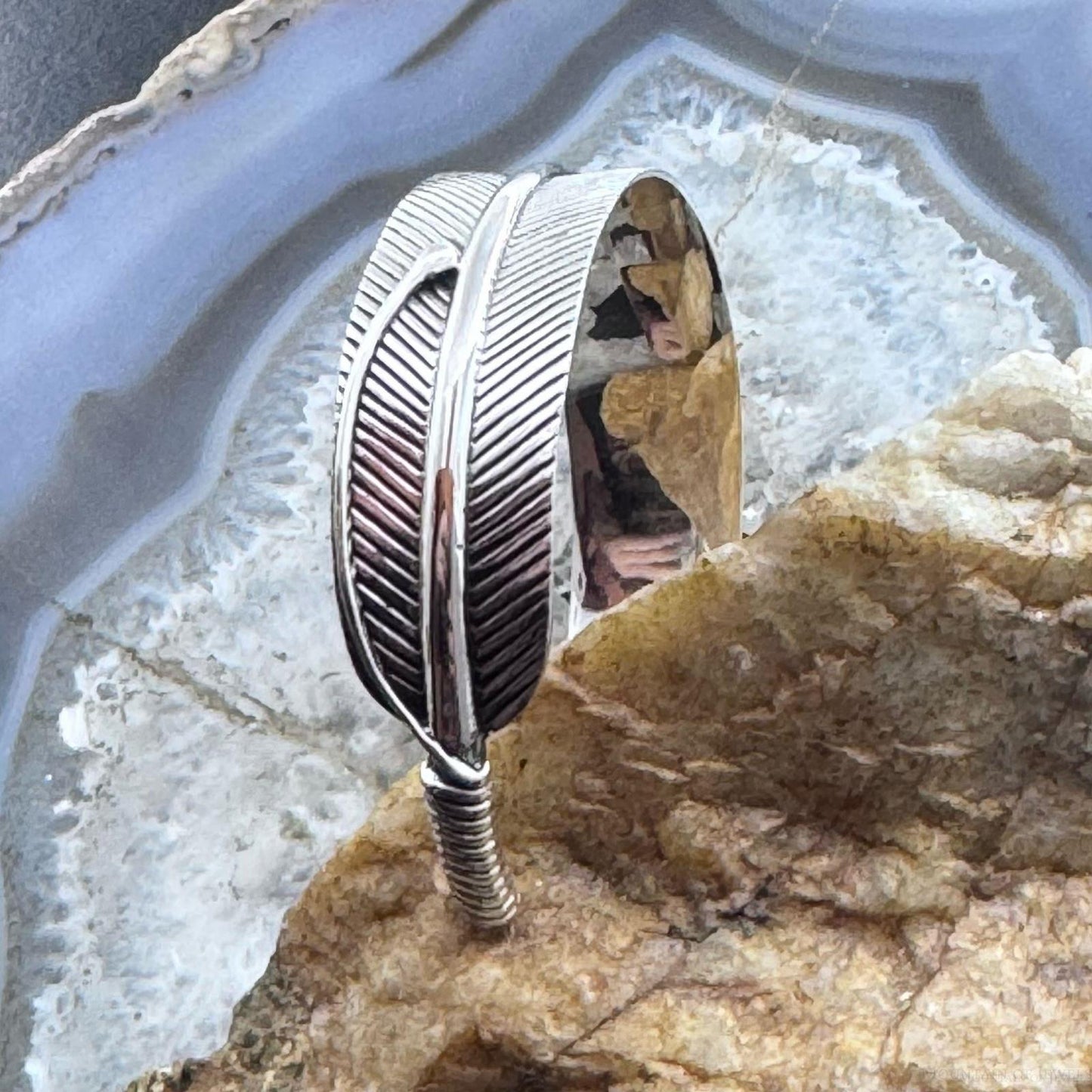 Sterling Silver Southwestern Style Feather Decorated Bracelet For Women