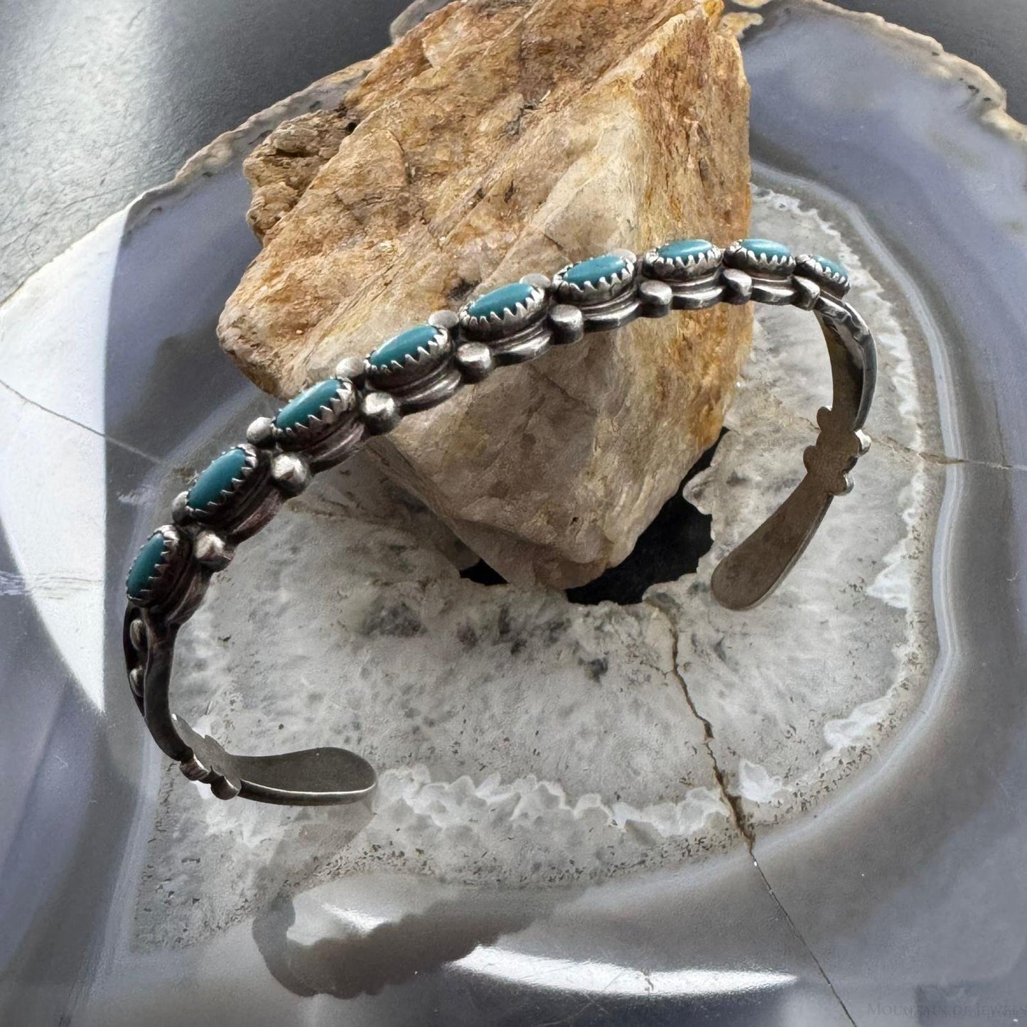 Vintage Native American Sterling Silver Turquoise Row Bracelet For Women