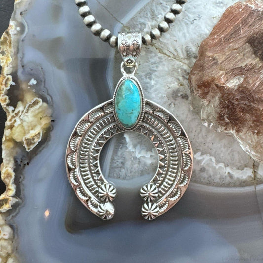 Sterling Silver Southwestern Style Oval Turquoise Stamped Naja Unisex Pendant