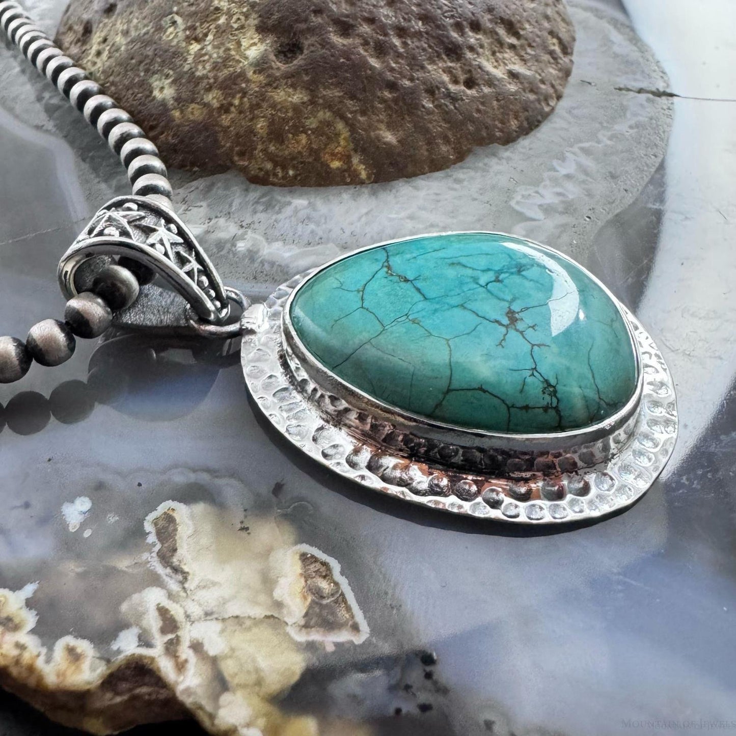 Sterling Silver Southwestern Style Natural Tibetan Turquoise Pendant For Women