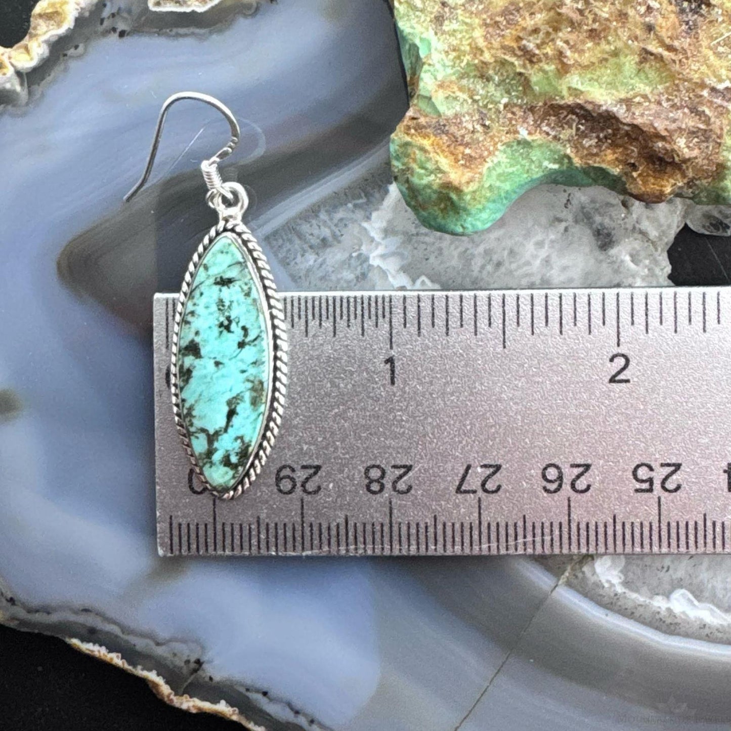 Sterling Silver Southwestern Style Marquise African Turquoise Dangle Earrings For Women