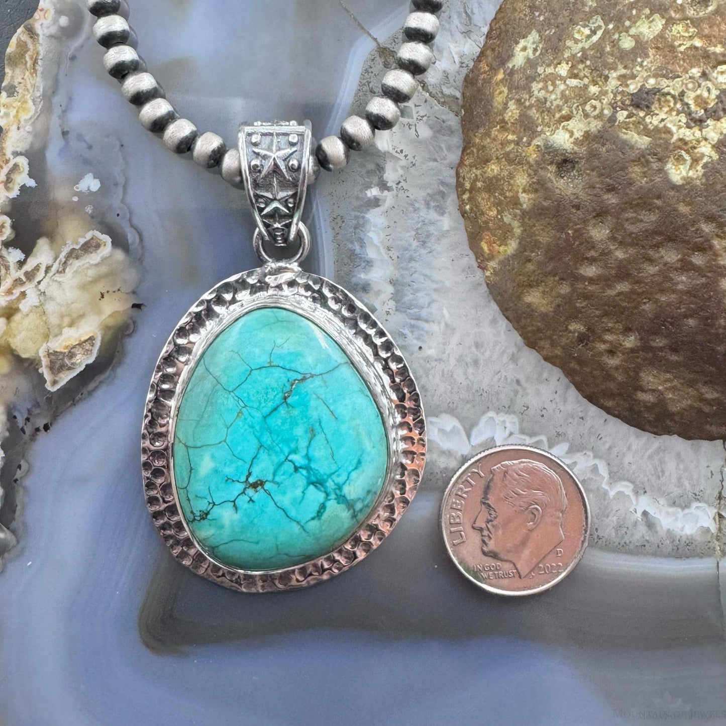 Sterling Silver Southwestern Style Natural Tibetan Turquoise Pendant For Women