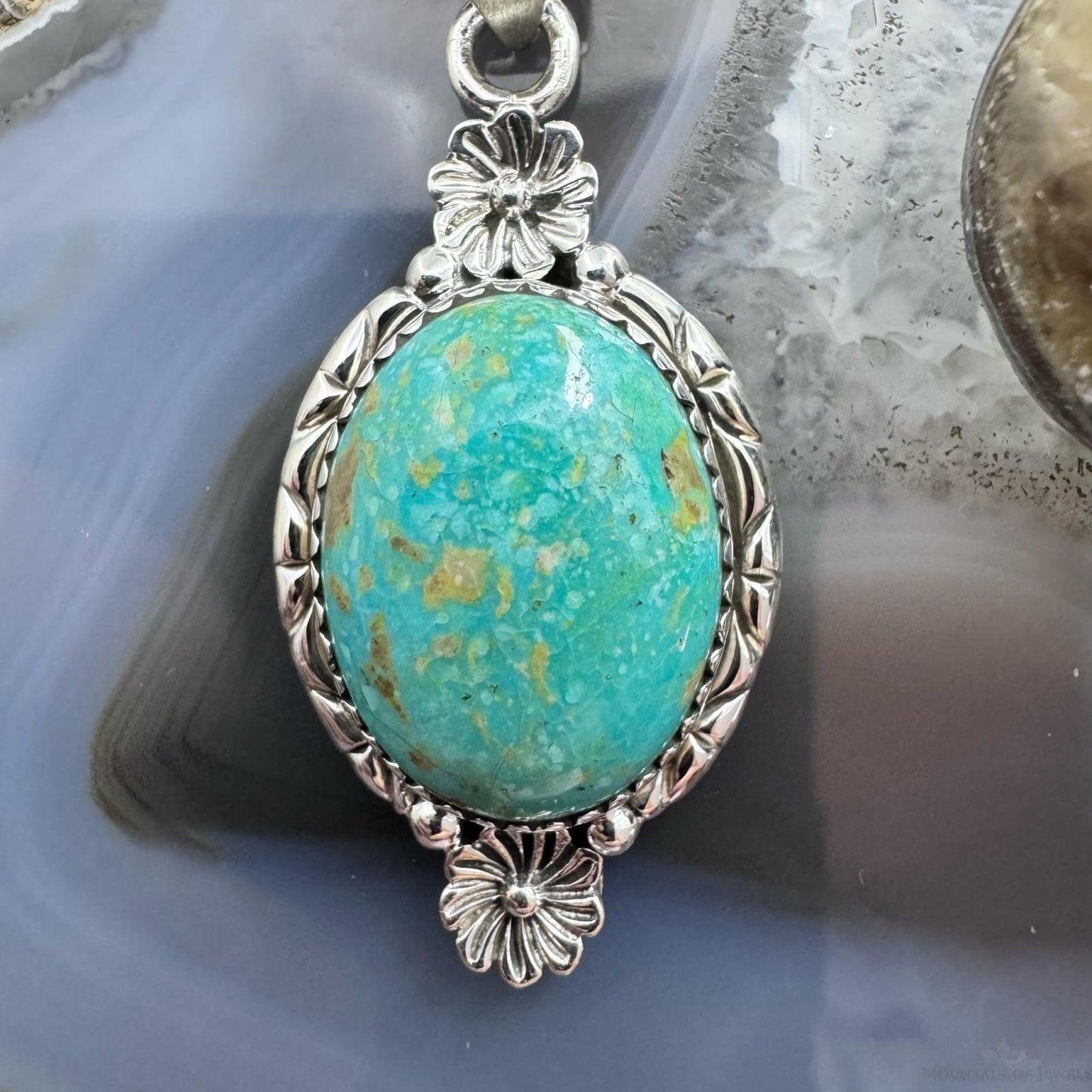 Sterling Silver Southwestern Style Oval Turquoise Decorated Pendant For Women