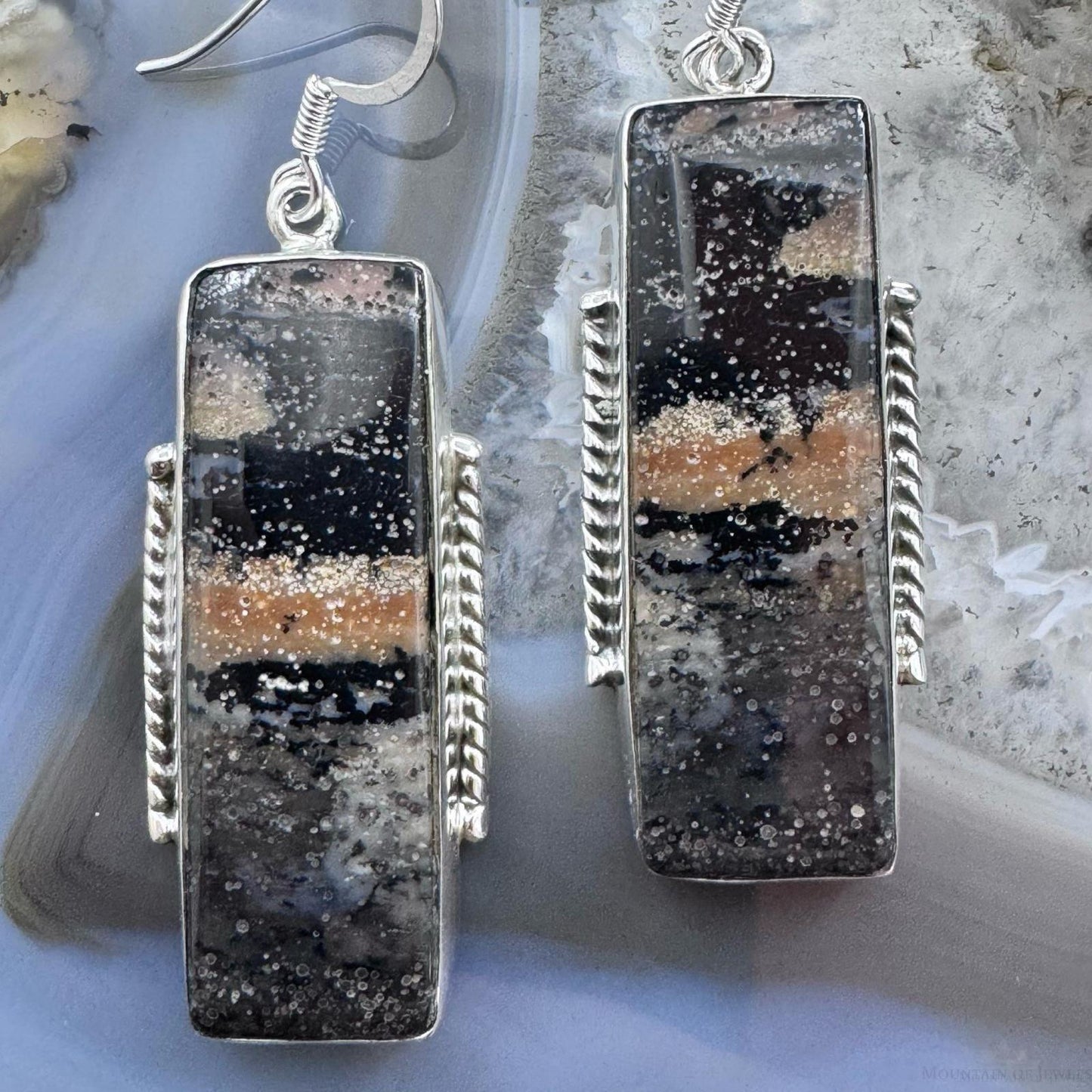 Sterling Silver Southwestern Style Rectangle Honey Dendrite Dangle Earrings For Women