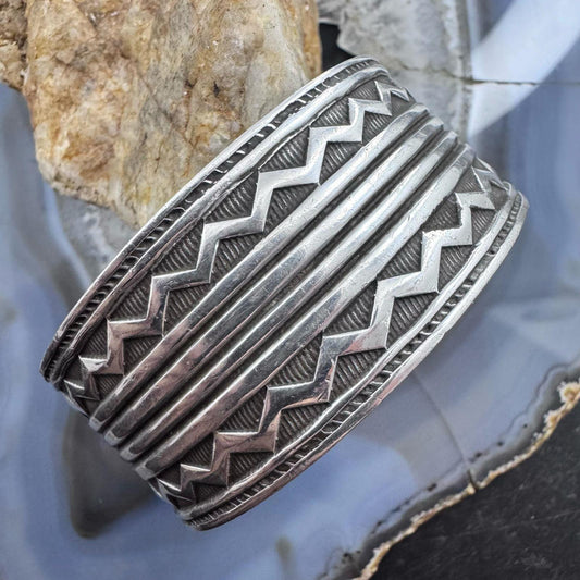 Jeff Moris Taos New Mexico Vintage Silver Stamped Unisex Bracelet