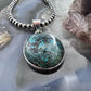 Sterling Silver Southwestern Style Matrixed LG Oval Green Turquoise Pendant For Women