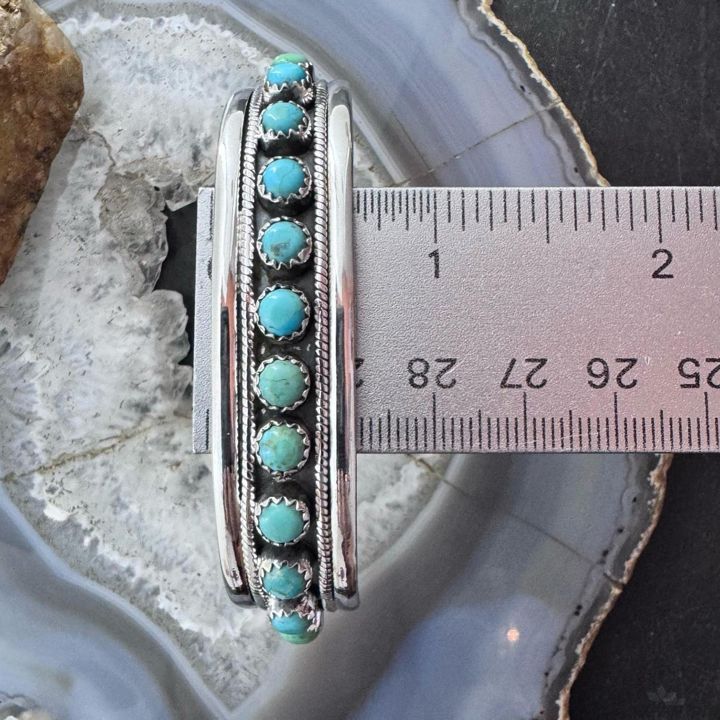 Sterling Silver Southwestern Style Turquoise Single Row Bracelet For Women