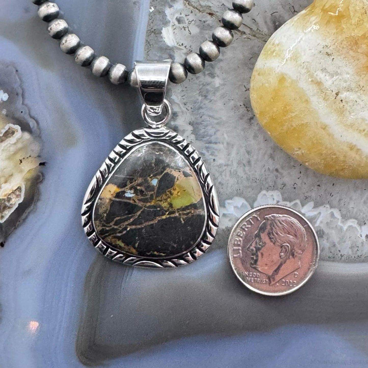 Native American Sterling Silver Blackjack Decorated Pendant For Women #1