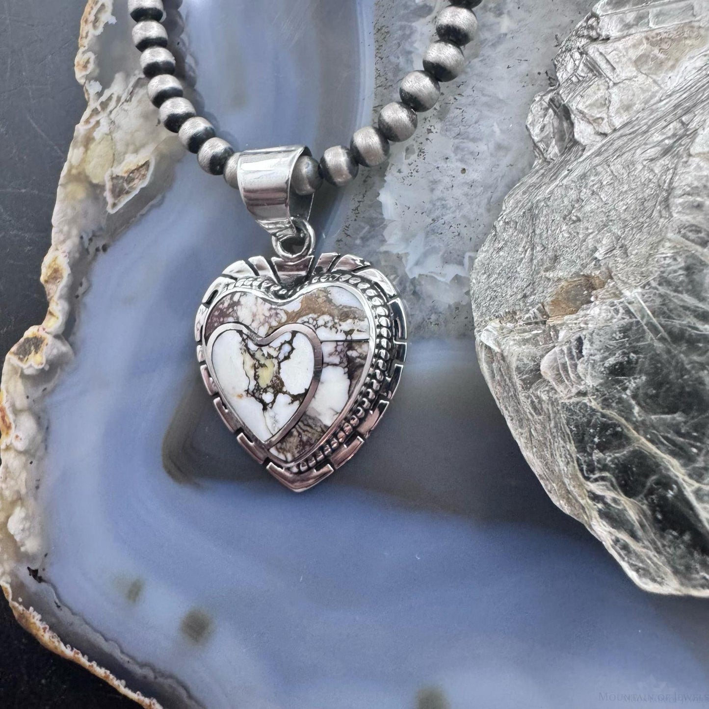 Native American Sterling Silver Wild Horse Decorated Double Heart Pendant For Women