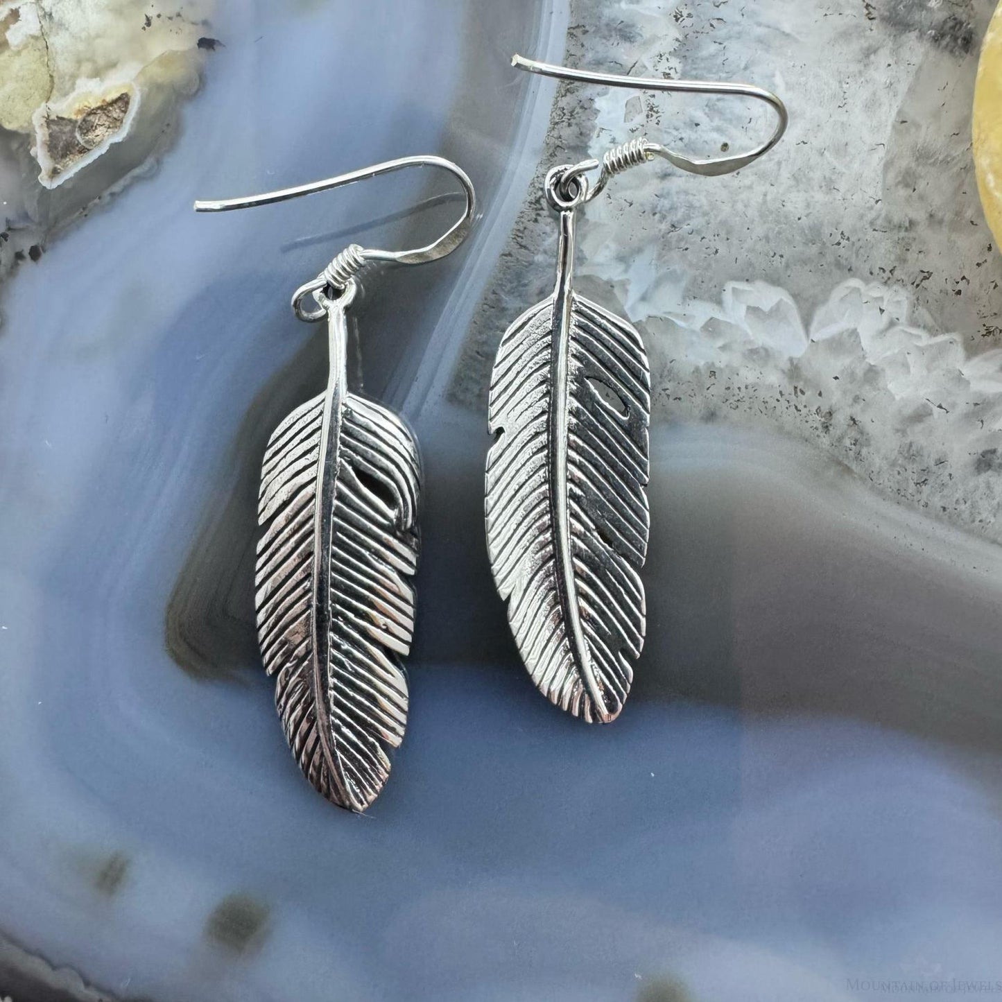 Sterling Silver Southwestern Style Feather Decorated Dangle Earrings For Women