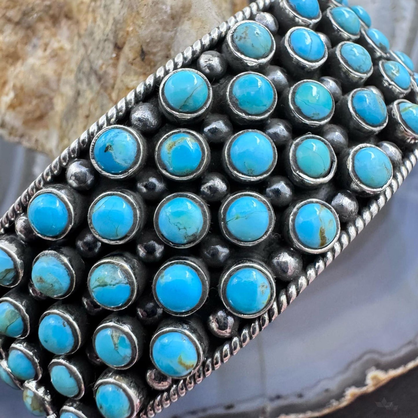 Sterling Silver Southwestern Style Multi Turquoise &Raindrops Bracelet For Women