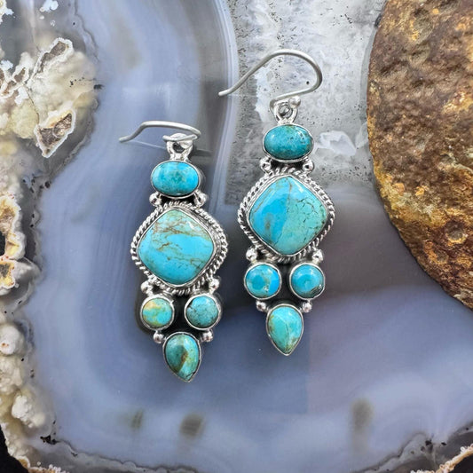 Sterling Silver Southwestern Style Turquoise Dangle Earrings For Women