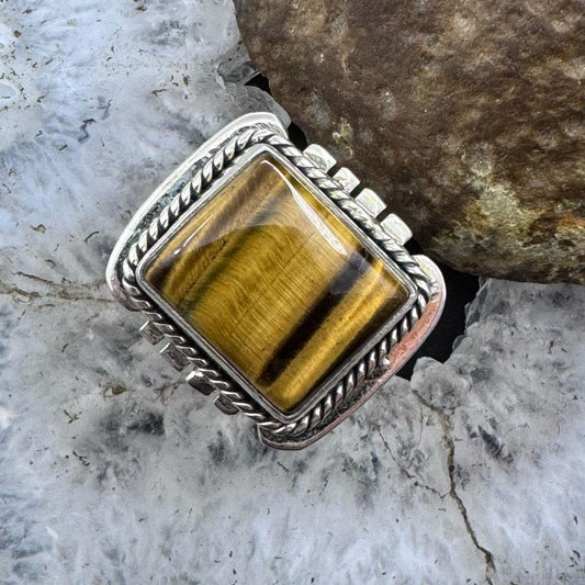 Sterling Silver Southwestern Tiger's Eye Decorated Bar Ring Size 6.5 For Women