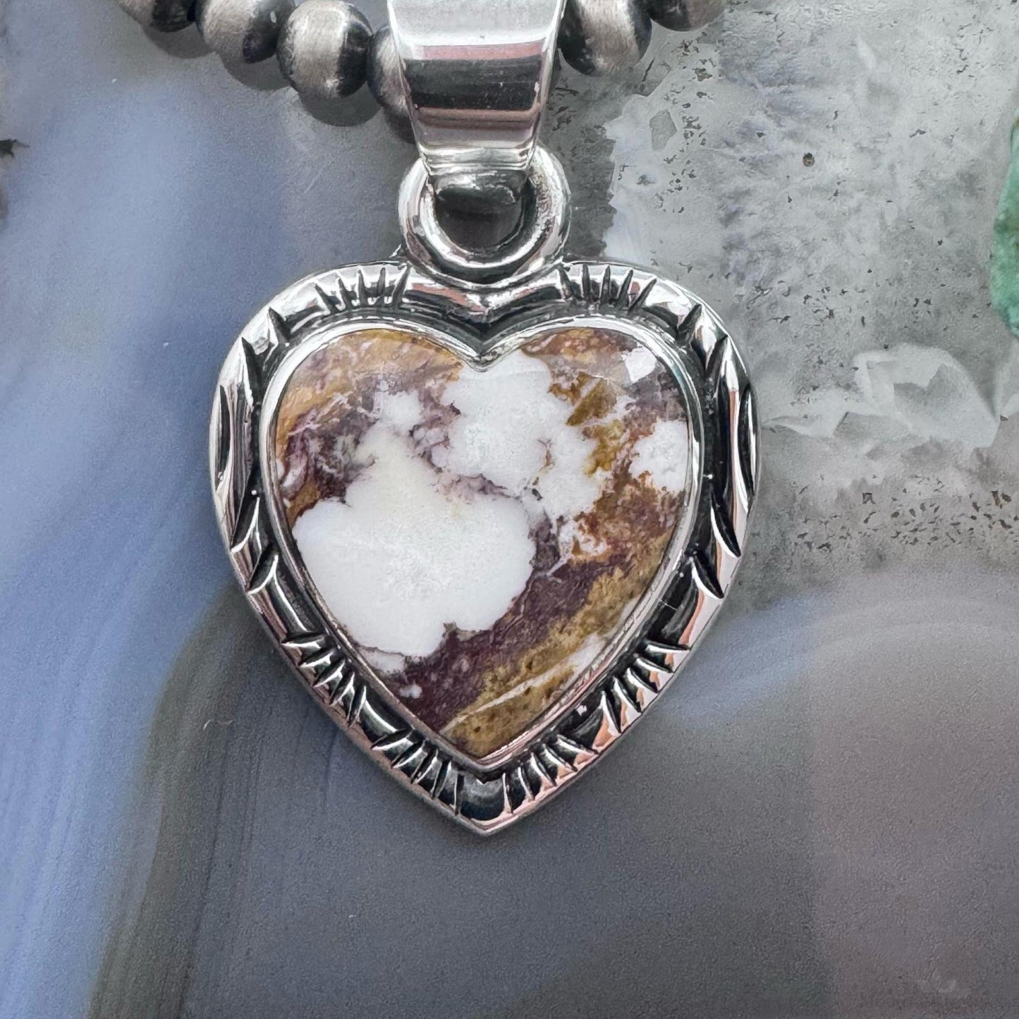 Native American Sterling Silver Wild Horse Decorated Heart Pendant For Women