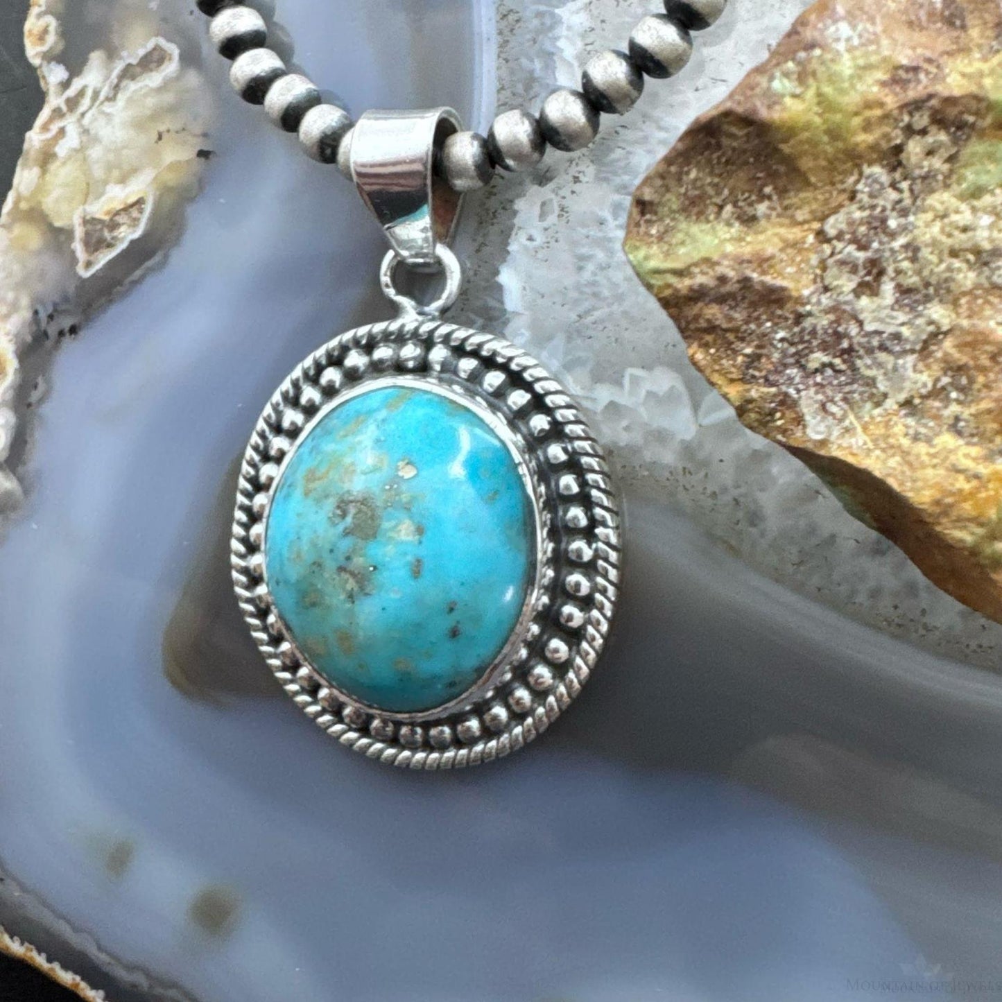 Sterling Silver Southwestern Style Round Tibetan Turquoise Decorated Pendant For Women