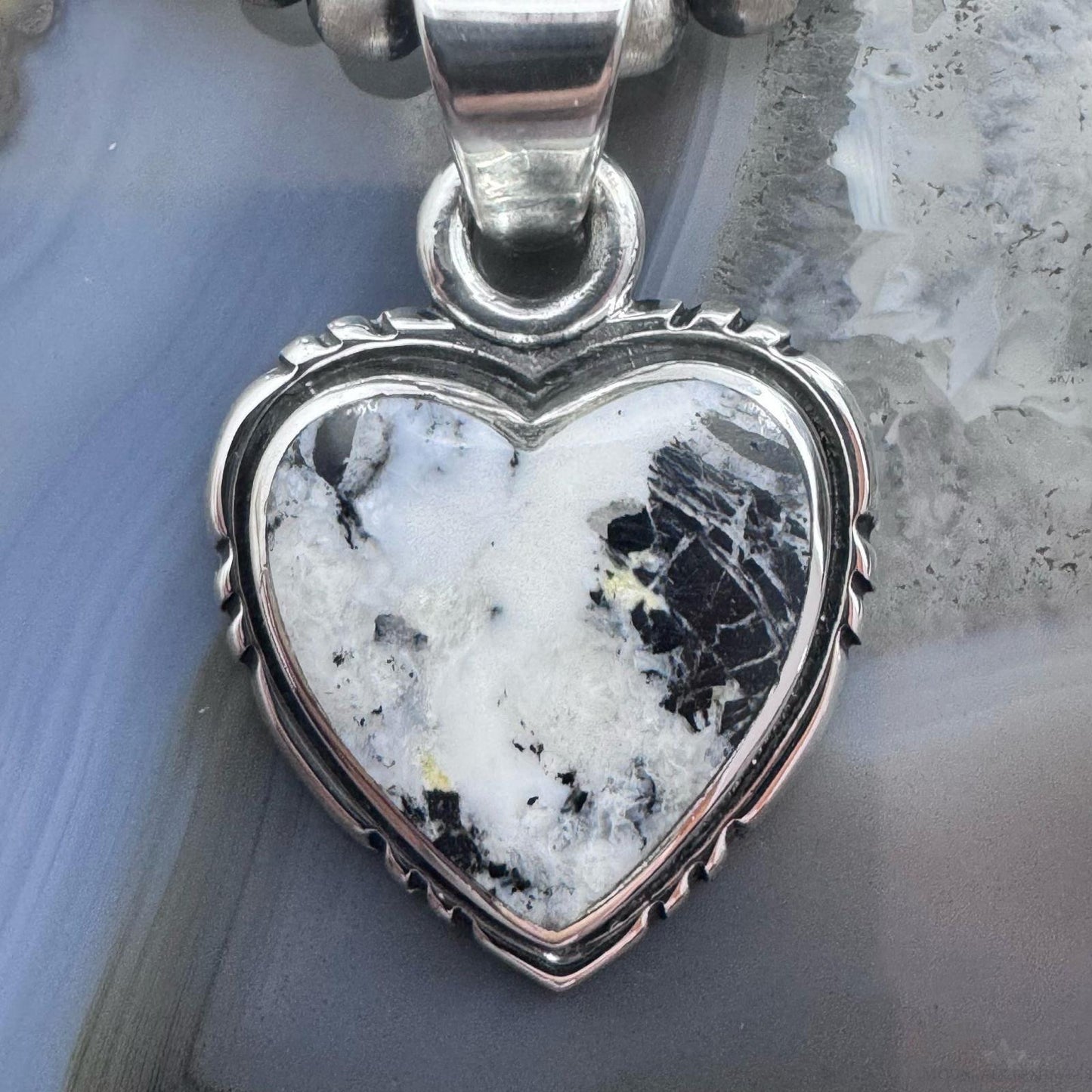 Native American Sterling Silver White Buffalo Decorated Heart Pendant For Women