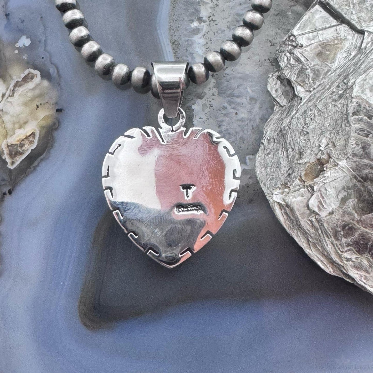 Native American Sterling Silver Wild Horse Decorated Double Heart Pendant For Women