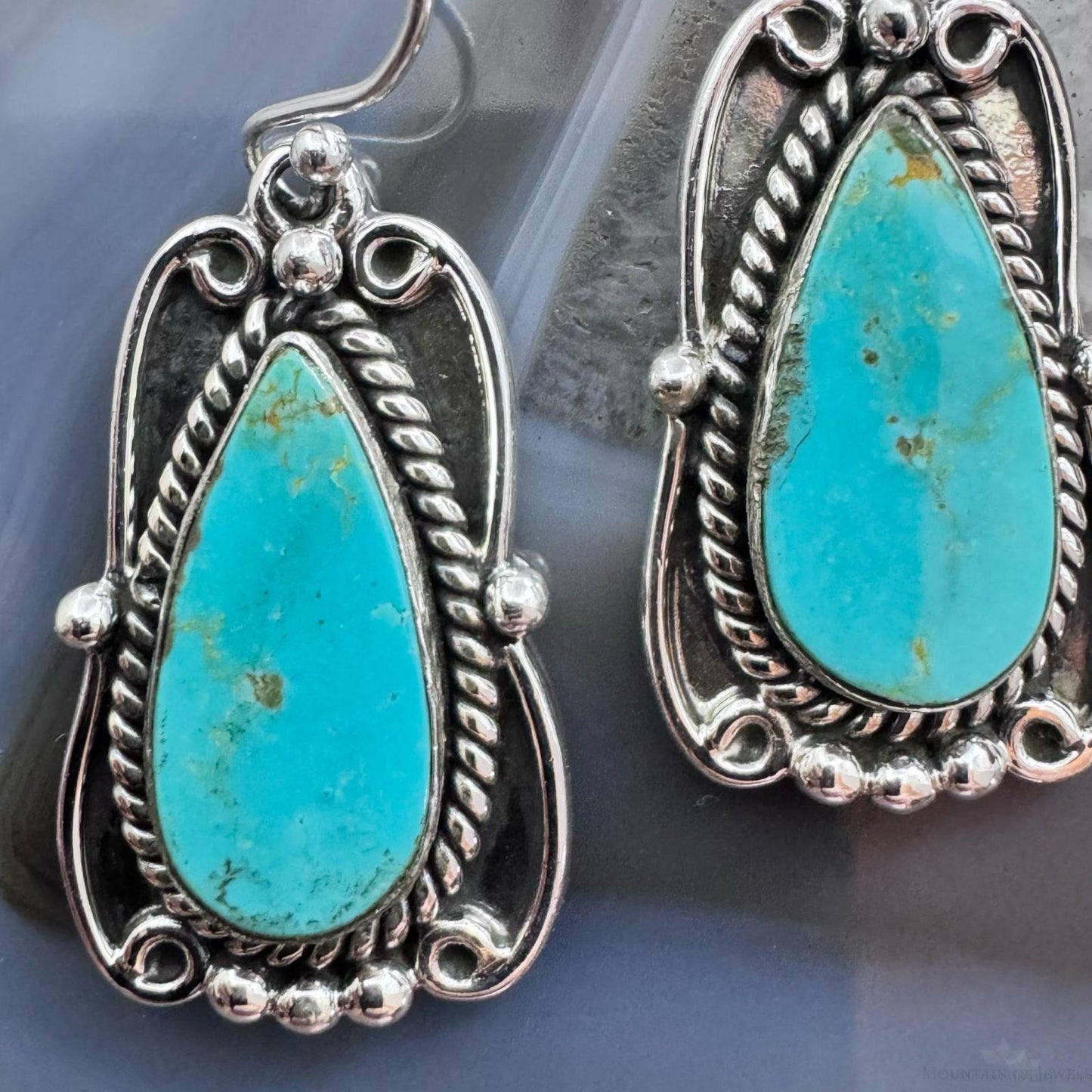 Sterling Silver Southwestern Style Teardrop Turquoise Dangle Earrings For Women