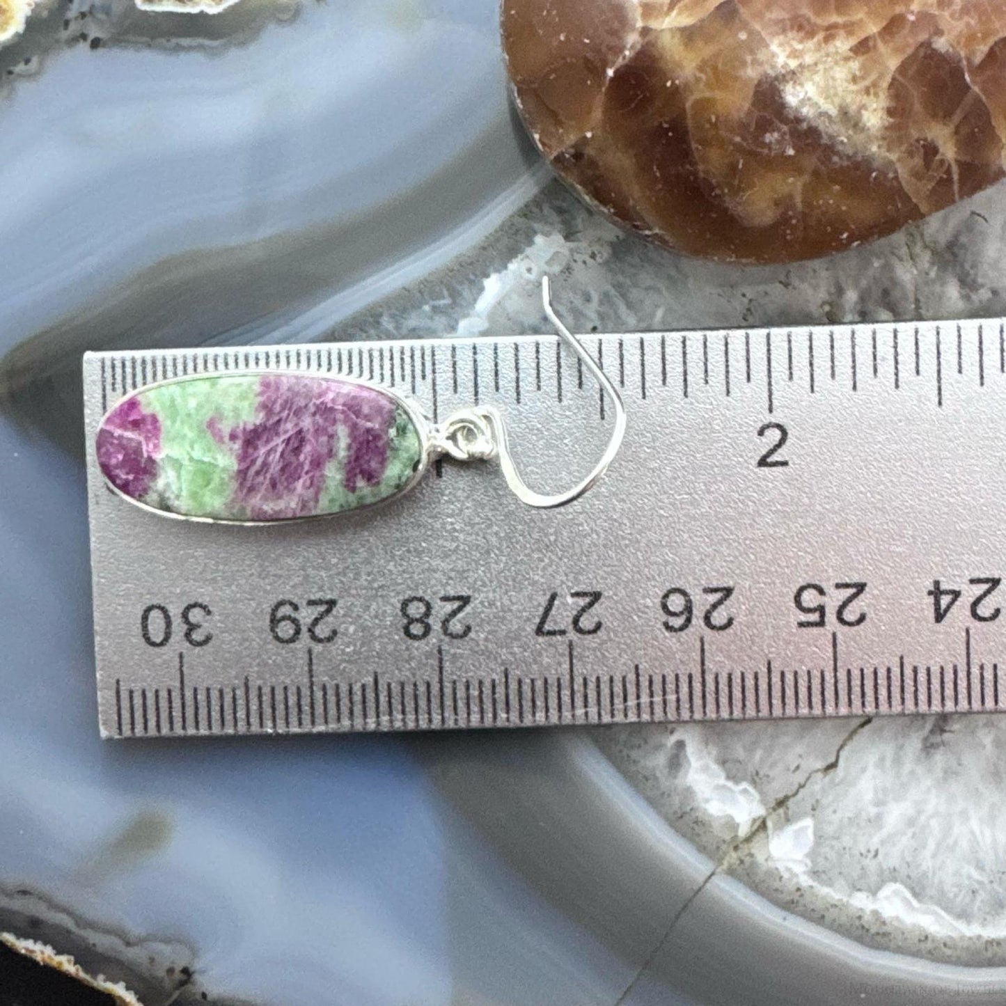Sterling Silver Southwestern Style Oval Ruby Zoisite Dangle Earrings For Women