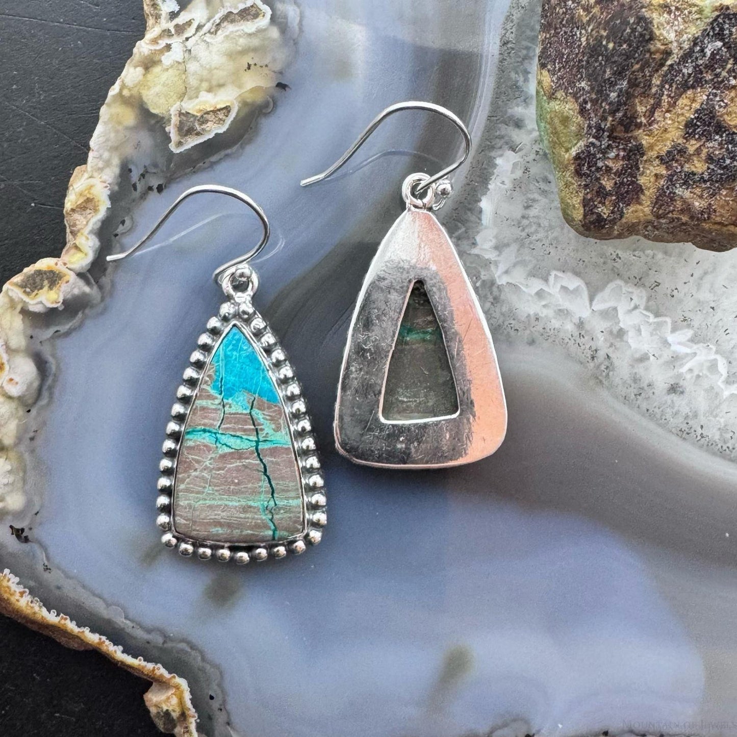 Sterling Silver Southwestern Style Triangle Shattuckite Dangle Earrings For Women #2