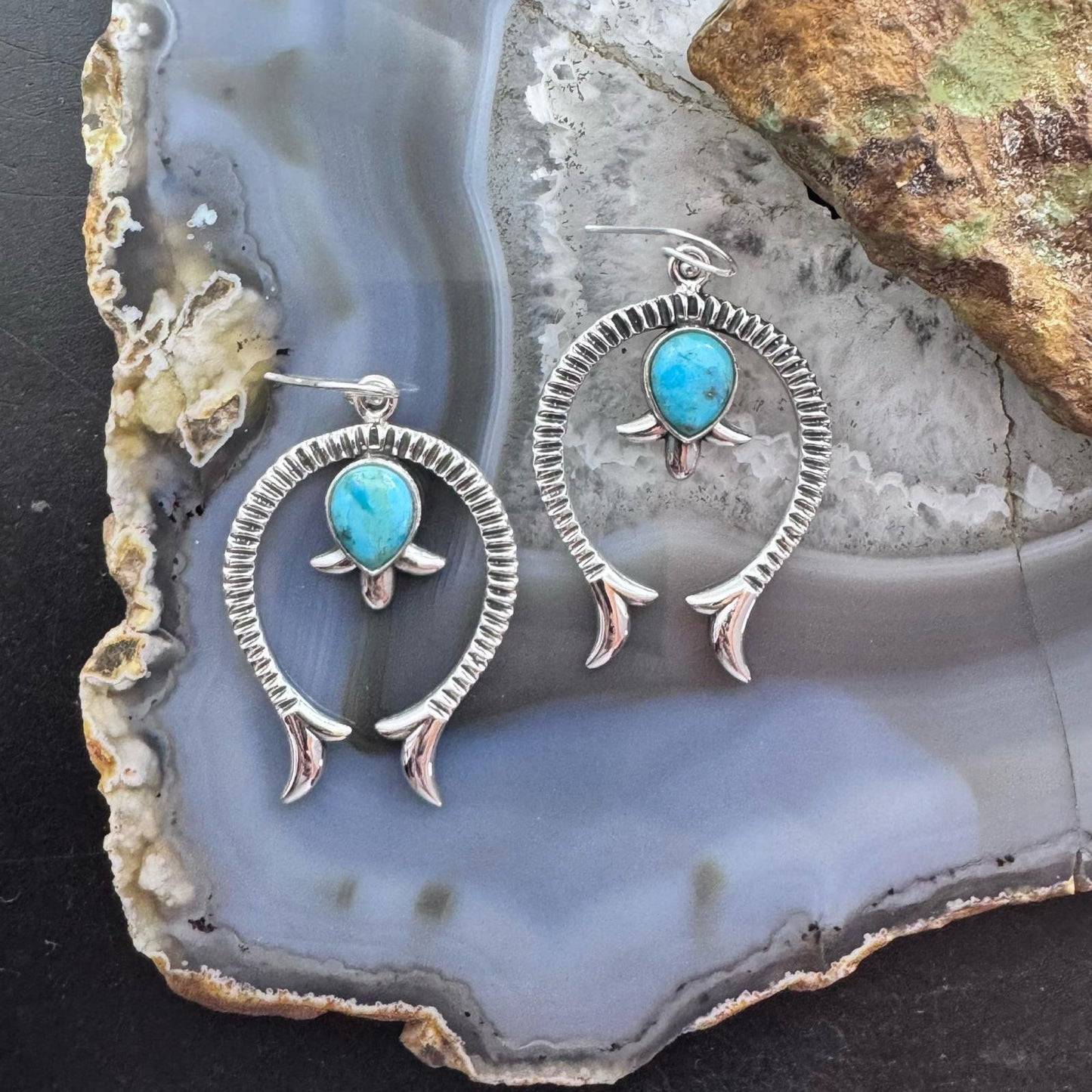 Sterling Silver Southwestern Style Turquoise Naja Dangle Earrings For Women