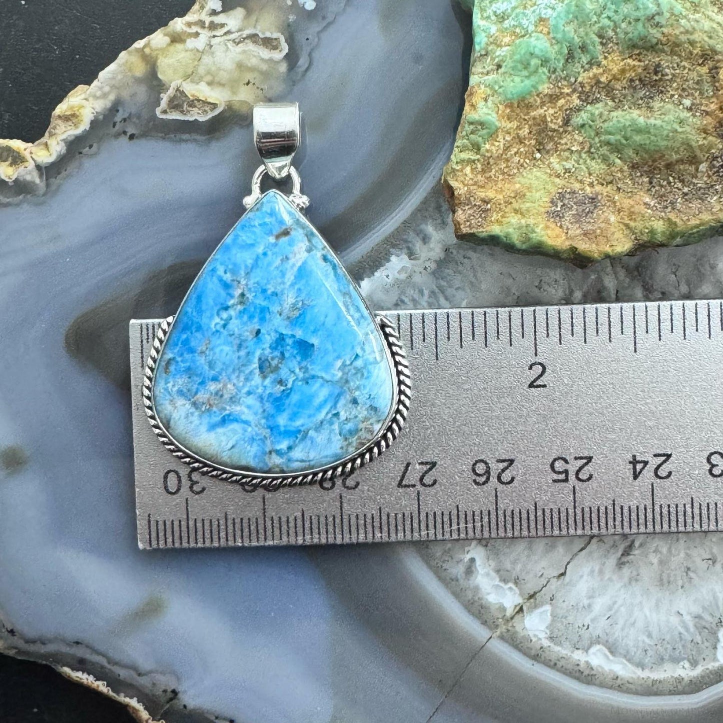 Sterling Silver Southwestern Style Apatite Decorated Pendant For Women