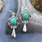 Sterling Silver Southwestern Style Oval Turquoise Squash Blossom Dangle Earrings For Women