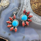 Sterling Silver Southwestern Style Turquoise/Coral Half-flower Cluster Dangle Earrings For Women